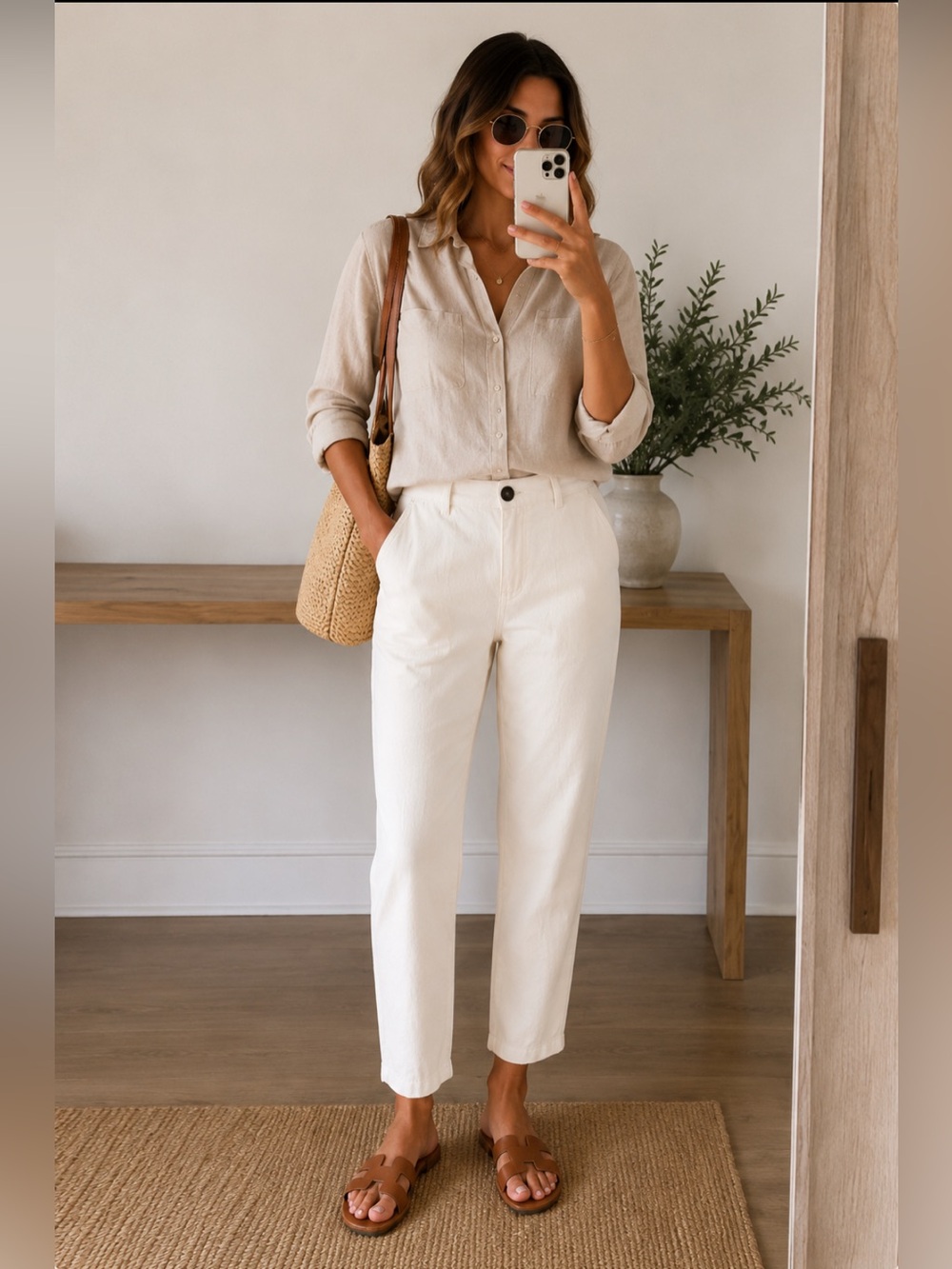 Breathable Lightweight beachy Ann Taylor LOFT Marisa Straight Leg Pants 10 White